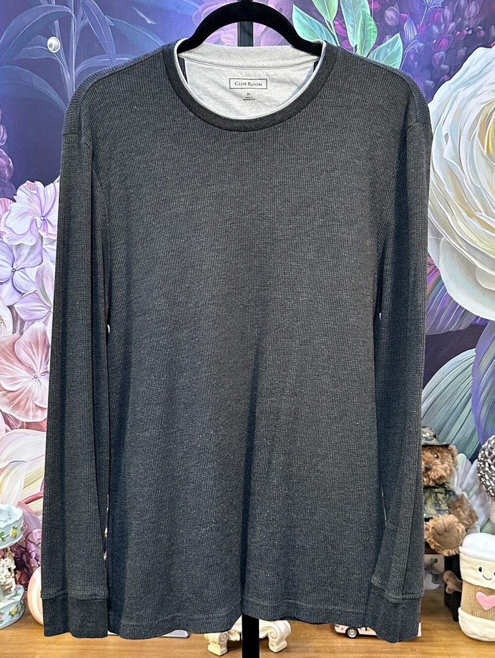 Club Room XL Charcoal Gray Thermal Shirt Long Sleeve Waffle Knit Minimalist